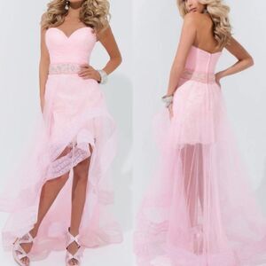 TONY BOWLS Le Gala Pink High Low Strapless Gown Size 2